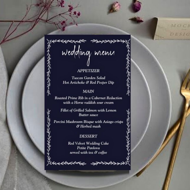 Rich Dark Blue Black Wedding Menu Card (Creator Uploaded)