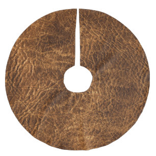 Rich Dark Brown Leather Brushed Polyester Tree Skirt