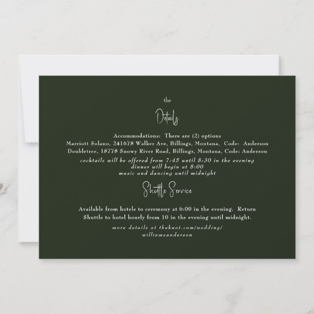 Rich Dark Green Wedding Detail  Invitation (Front)