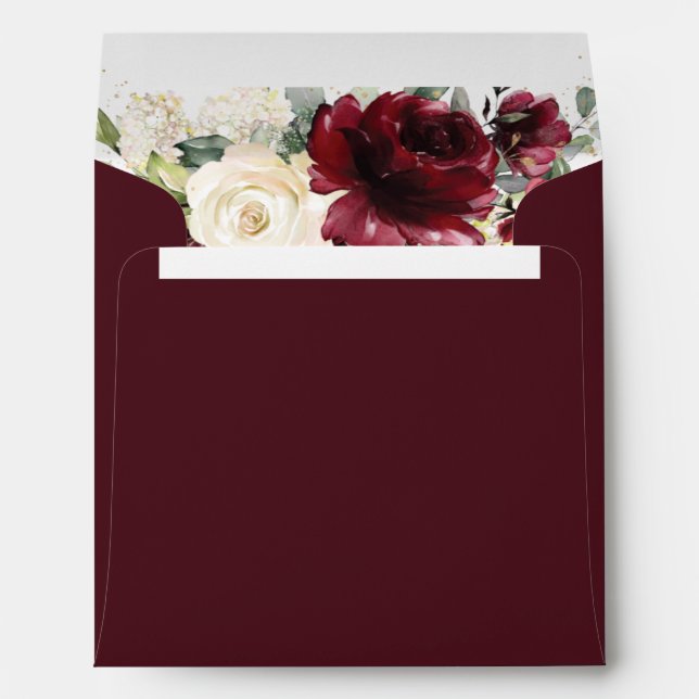 Rich Deep Burgundy Ivory Square Card Wedding Envelope (Back (Bottom))