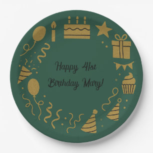 Rich Deep Emerald Birthday Luxurious Gold Paper Plates