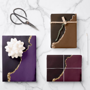 Rich Elegant Agate Gold Glitter Wrapping Paper Sheets