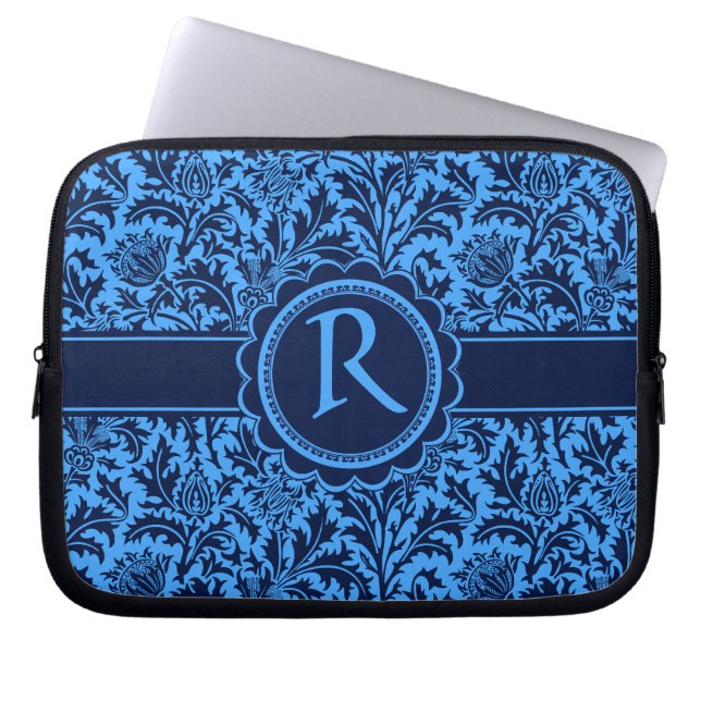 Rich Elegant Blue Floral William Morris Pattern Laptop Sleeve (Front)