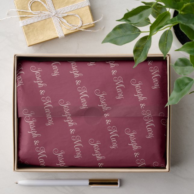 Rich Elegant Burgundy & Luxurious Champagne Script Tissue Paper (Gift)