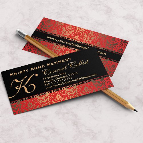 Rich Elegant Red Gold and Black Damask Classical Business Card Templates