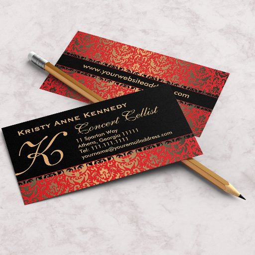 Customizable Rich Elegant Red Gold and Black Damask Classical Business Card Templates