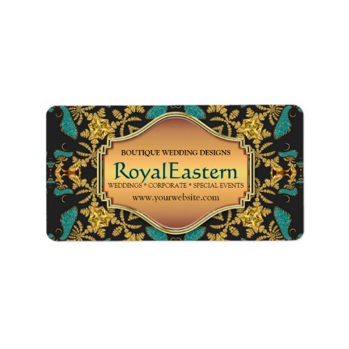 Rich Elegant Royal Eastern Teal Black Gold Baroque Label