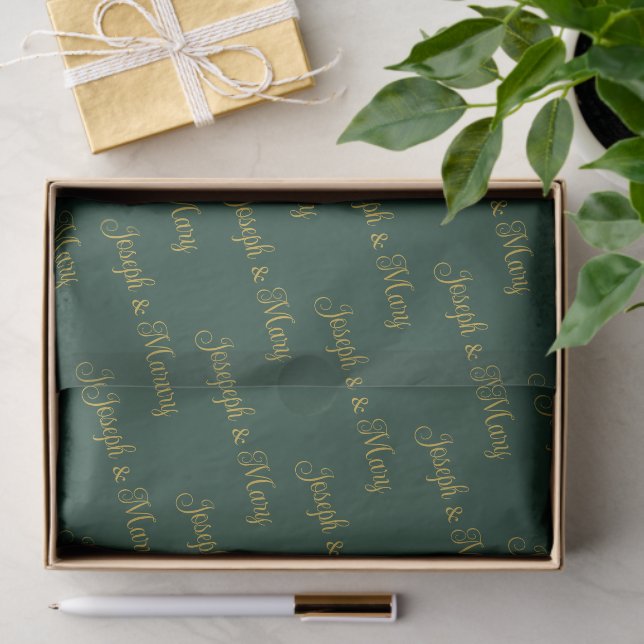 Rich Emerald Green & Elegant Gold Script Wedding Tissue Paper (Gift)