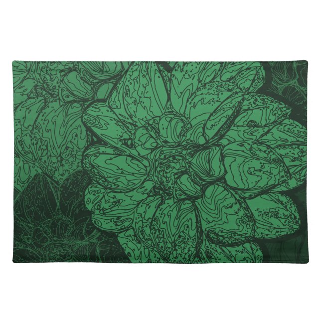 Rich Emerald Green Floral Pattern Cloth Placemat (Front)