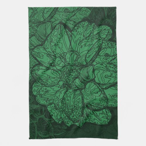Rich Emerald Green Floral Pattern Kitchen Towel