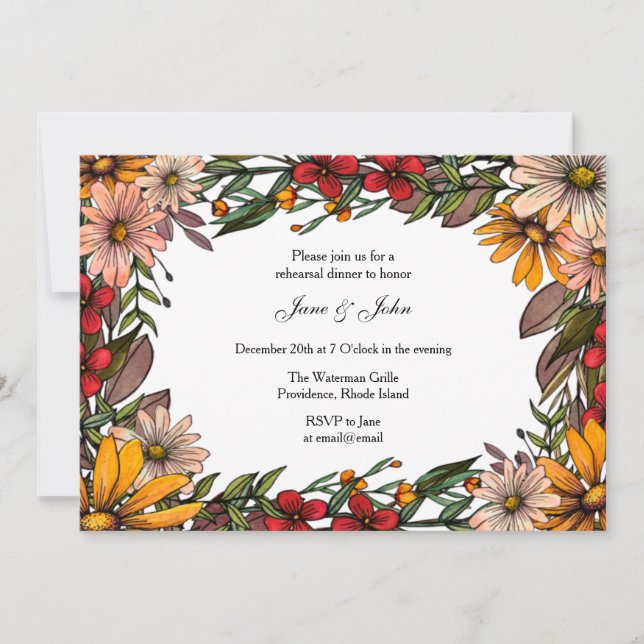 Rich Fall Floral Rehearsal Dinner Invitation (Front)