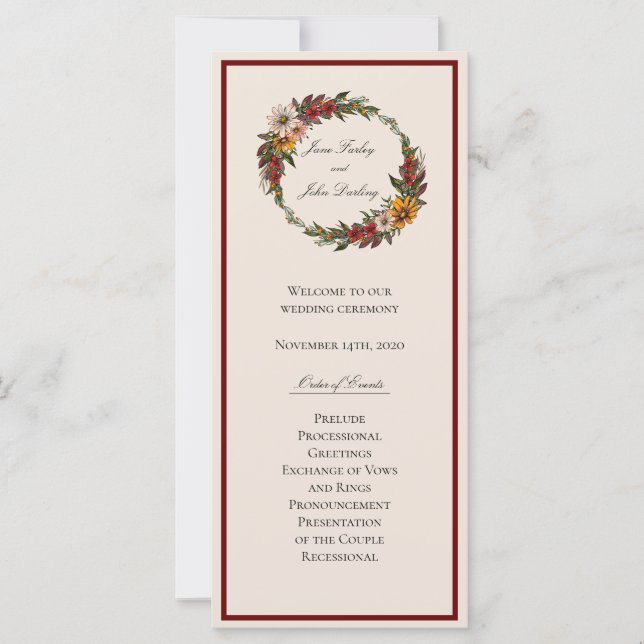 Rich Fall Florals Wedding Program (Front)