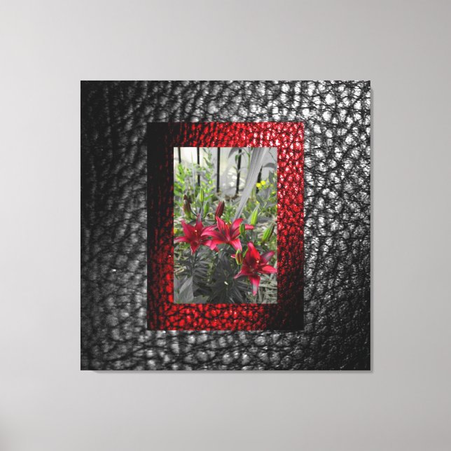 Rich Faux Gray Leather collection- Red Floral desi Canvas Print (Front)
