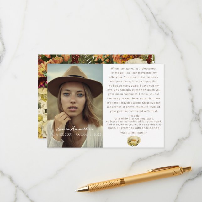 Rich Floral Funeral Memorial Remembrance Sympathy  Enclosure Card (Front/Back In Situ)