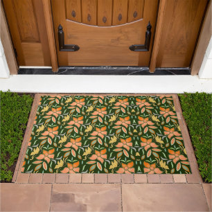 Rich Floral Pattern: Peach Flowers and Green Leave Doormat