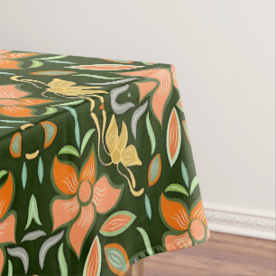 Rich Floral Pattern: Peach Flowers and Green Leave Tablecloth