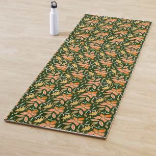 Rich Floral Pattern: Peach Flowers and Green Leave Yoga Mat
