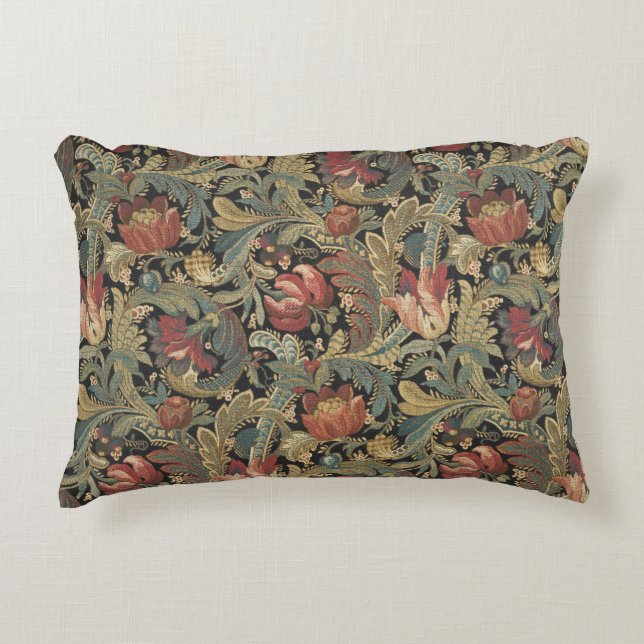 Rich Floral Tapestry Brocade Antique Classic Accent Pillow (Front)