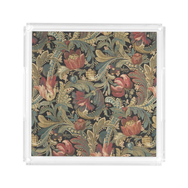 Rich Floral Tapestry Brocade Antique Classic Acrylic Tray (Front)