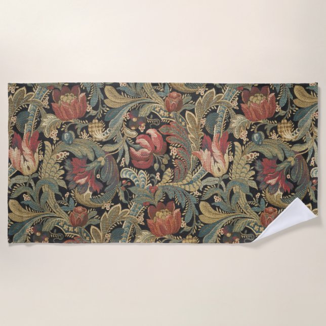 Rich Floral Tapestry Brocade Antique Classic Beach Towel (Front)