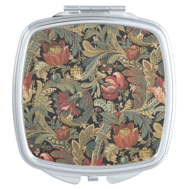 Rich Floral Tapestry Brocade Antique Classic Compact Mirror (Front)