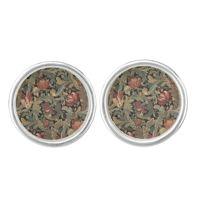 Rich Floral Tapestry Brocade Antique Classic Cufflinks (Front)