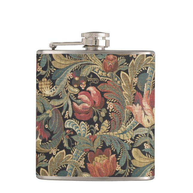 Rich Floral Tapestry Brocade Antique Classic Flask (Front)