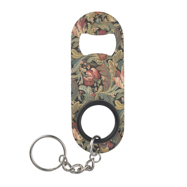 Rich Floral Tapestry Brocade Antique Classic Keychain Bottle Opener (Front)