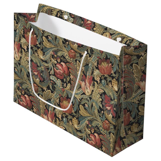 Rich Floral Tapestry Brocade Antique Classic Large Gift Bag (Front Angled)
