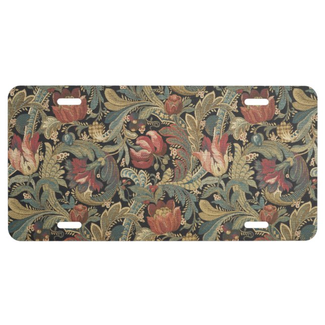 Rich Floral Tapestry Brocade Antique Classic License Plate (Front)