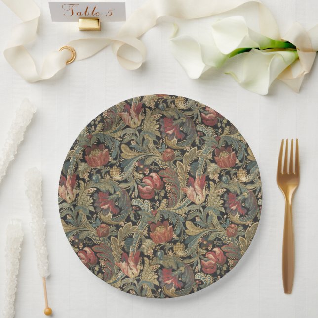 Rich Floral Tapestry Brocade Antique Classic Paper Plates (Wedding)