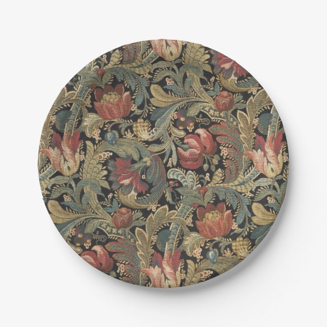 Rich Floral Tapestry Brocade Antique Classic Paper Plates (Front)