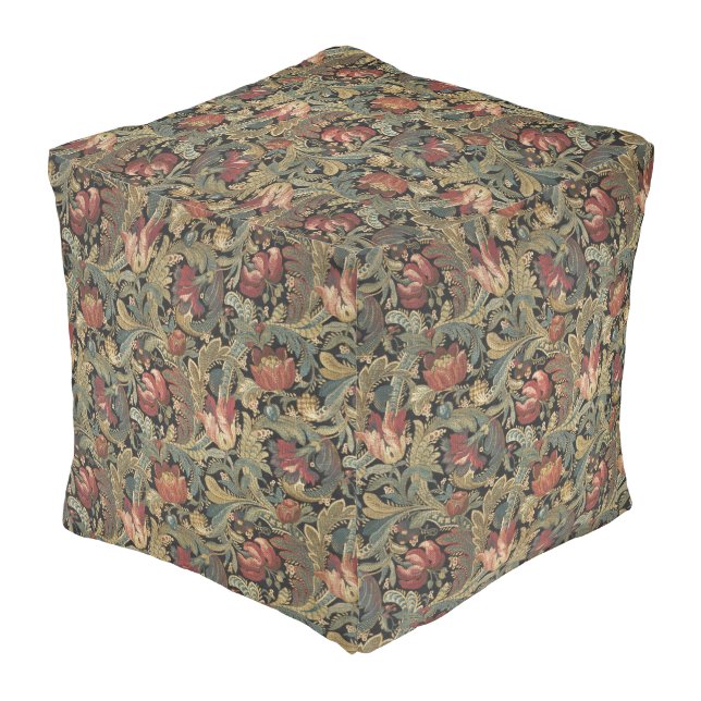 Rich Floral Tapestry Brocade Antique Classic Pouf (Angled Back)