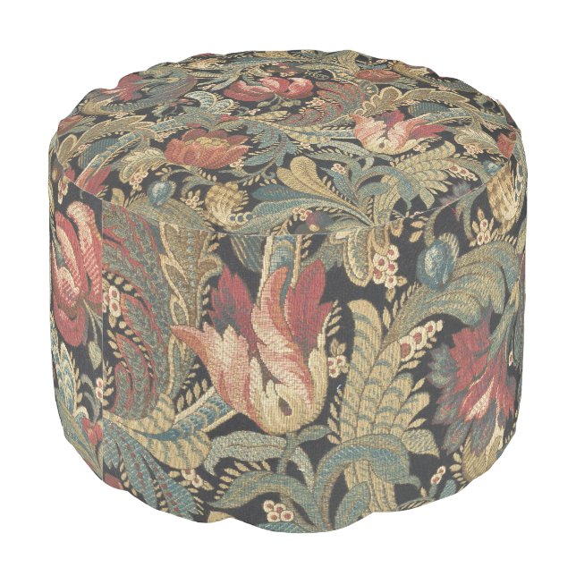 Rich Floral Tapestry Brocade Antique Classic Pouf (Angled Back)