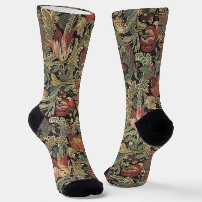 Rich Floral Tapestry Brocade Antique Classic Socks (Angled)