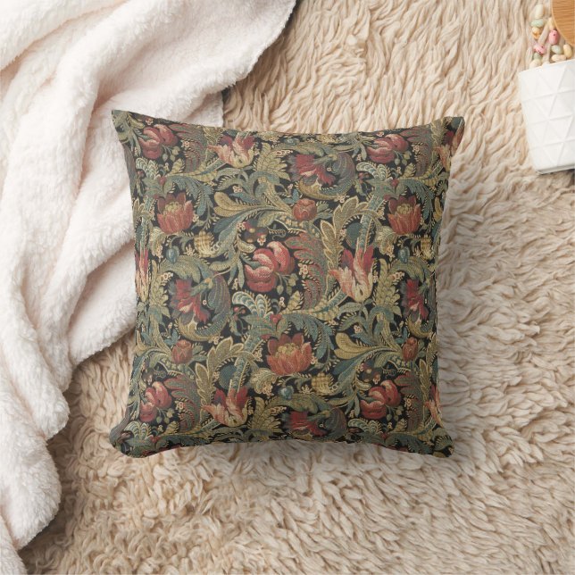 Rich Floral Tapestry Brocade Antique Classic Throw Pillow (Blanket)
