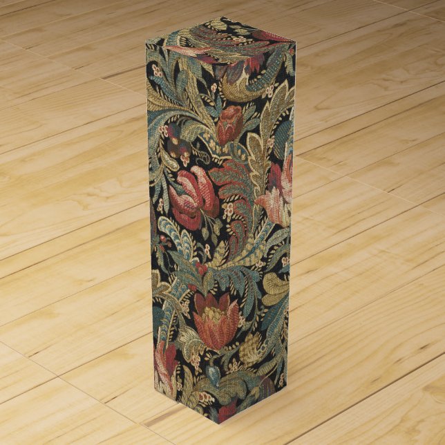 Rich Floral Tapestry Brocade Antique Classic Wine Box (Front)