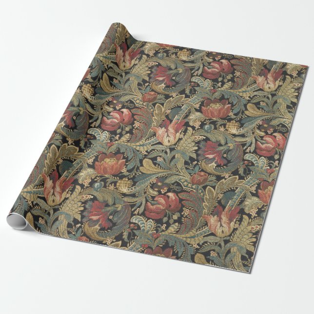 Rich Floral Tapestry Brocade Antique Classic Wrapping Paper (Unrolled)