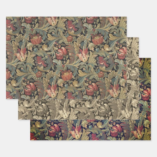 Rich Floral Tapestry Brocade Antique Classic Wrapping Paper Sheets (Set)