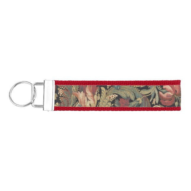 Rich Floral Tapestry Brocade Antique Classic Wrist Keychain (Keys on Left)