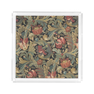 Rich Floral Tapestry Brocade Antique Victorian Acrylic Tray