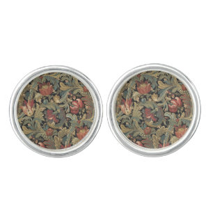 Rich Floral Tapestry Brocade Antique Victorian Cufflinks