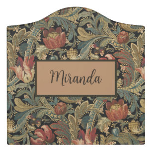 Rich Floral Tapestry Brocade Antique Victorian Door Sign