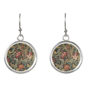 Rich Floral Tapestry Brocade Antique Victorian Earrings