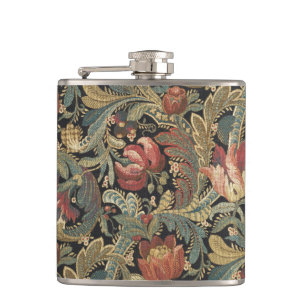 Rich Floral Tapestry Brocade Antique Victorian Flask