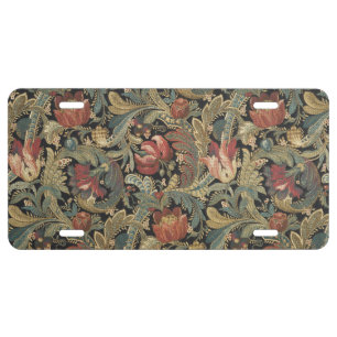 Rich Floral Tapestry Brocade Antique Victorian License Plate
