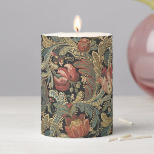 Rich Floral Tapestry Brocade Antique Victorian Pillar Candle