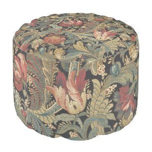 Rich Floral Tapestry Brocade Antique Victorian Pouf