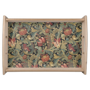 Rich Floral Tapestry Brocade Antique Victorian Serving Tray
