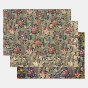 Rich Floral Tapestry Brocade Antique Victorian Wrapping Paper Sheets